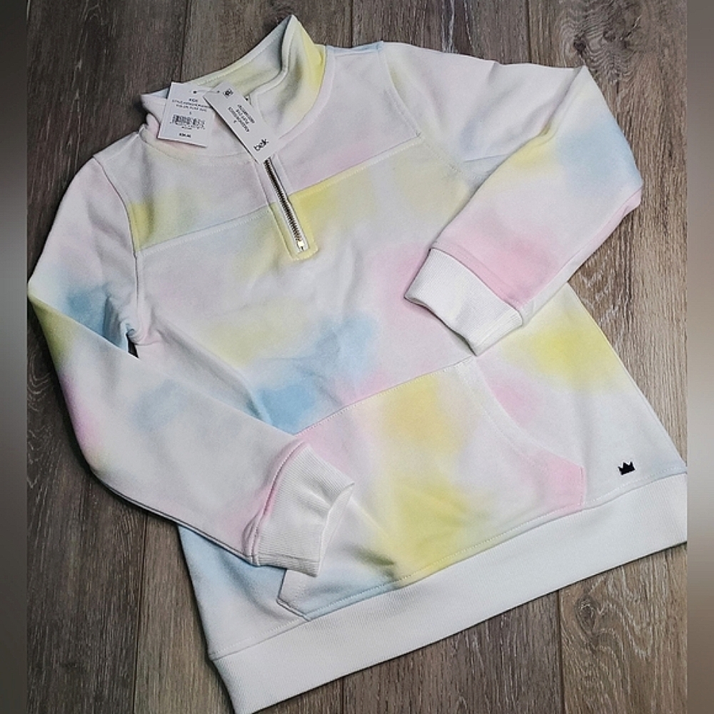 Girl's crown & ivy 1/4 zip white, pink, blue, tie-dyed pullover sweatshirt Sz S